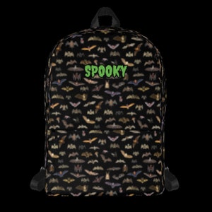 Bat Print Spooky Backpack School Bag Laptop Sleeve Halloween Creepy Spooky Custom Name Embroidery image 4