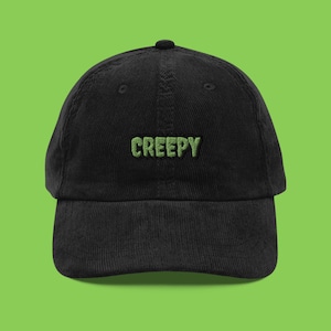 Creepy Embroidered Corduroy Dad Hat Halloween Horror Cap Green & Black