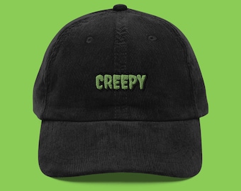 Creepy Embroidered Corduroy Dad Hat Halloween Horror Cap Green & Black