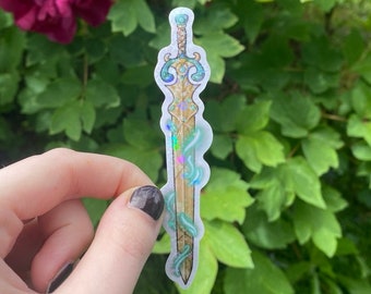 vinyl holographic sticker fantasy sword golden water