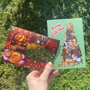 Cat Merry Cat-mas Christmas Card - Cute Illustrated Cat Holiday Card - A6 Size with White Envelope - Perfect for Cat Lovers