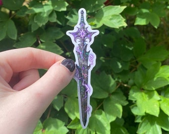 vinyl holographic sticker fantasy sword black and purple lightning