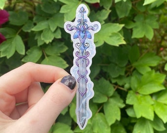 vinyl holographic sticker fantasy sword silver lightning