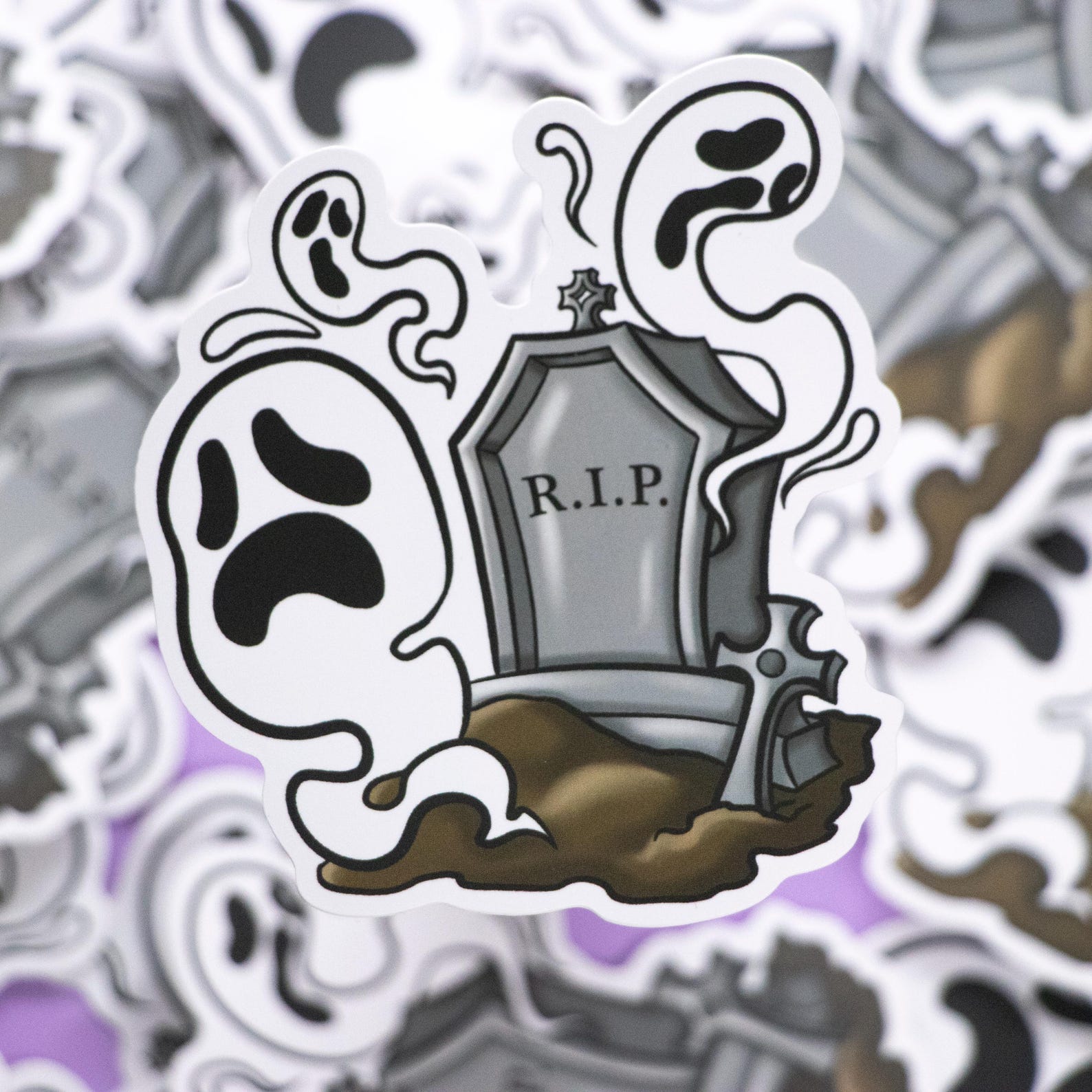 Matte Vinyl Sticker - Gravestone With Ghosts RIP Design - Spooky Gothic ...
