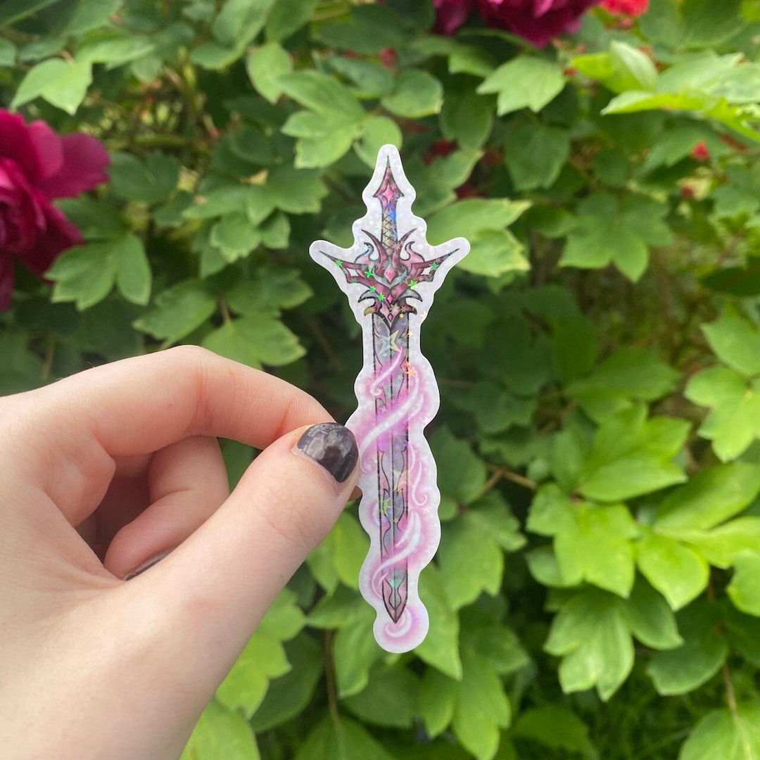Magic Sword Sticker Vinyl Holographic Sticker Fantasy Sword Pink Flames - Etsy
