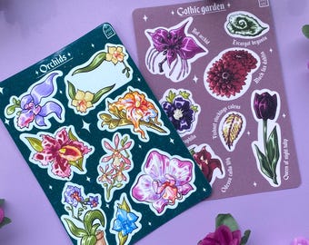 Sticker Sheets A6 | Gothic Garden & Orchids | Gothic Floral Stickers, Dark Academia Flowers, Botanical Aesthetic for Journals Scrapbooking