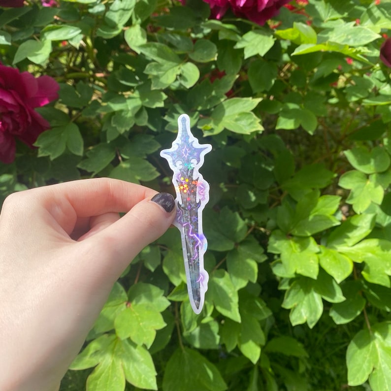 Magic Sword Sticker Vinyl Holographic Sticker Fantasy Sword Black and Purple Lightning - Etsy