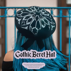 Gothic Embroidered Beret Hat with Detachable decor Bows | Bat Wing Lolita Beret | Dark Academia Witchy Hat | Wool Gothic Fashion