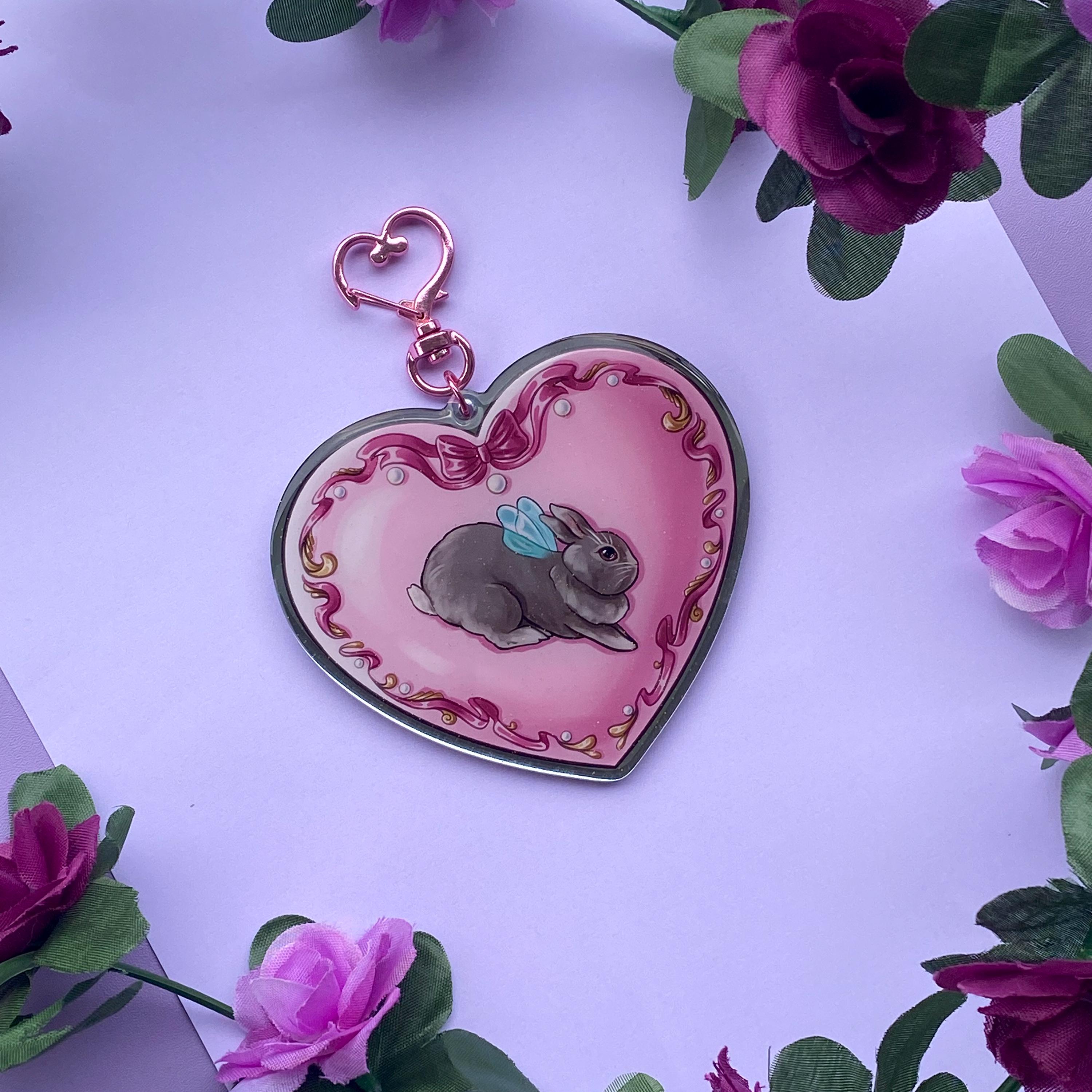 Cute Bunny Heart Mirror Keychain | Pink Girly Useful Makeup Mirror ...