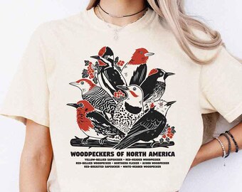 Camiseta de pájaro carpintero norteamericano: chupasavia, carpintero parpadeo y carpintero bellotero - Colores cómodos