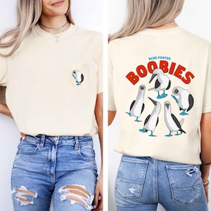Blue-Footed Booby Pocket T-Shirt, Blue Footed Boobies Graphic Tee, Birder Design, Gift for Bird Lover, Funny Bird Shirt