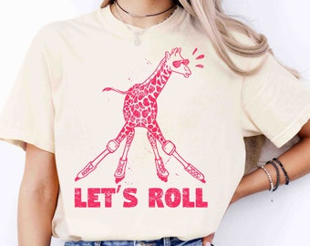 Camiseta con estampado de jirafa "Let's Roll" y colores cómodos: camiseta con estampado de patines