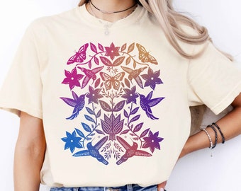 Camiseta con estampado de colibrí: unisex, teñida en prenda y con colores cómodos