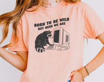 Camiseta de oficina con mapache divertido - Top corto cuadrado de colores cómodos