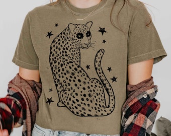 Camiseta con estampado de guepardo floral - Camiseta retro de jungla - Colores cómodos