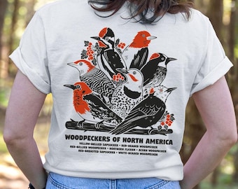 Camiseta de pájaros carpinteros norteamericanos: Diseño de aves con colores cómodos