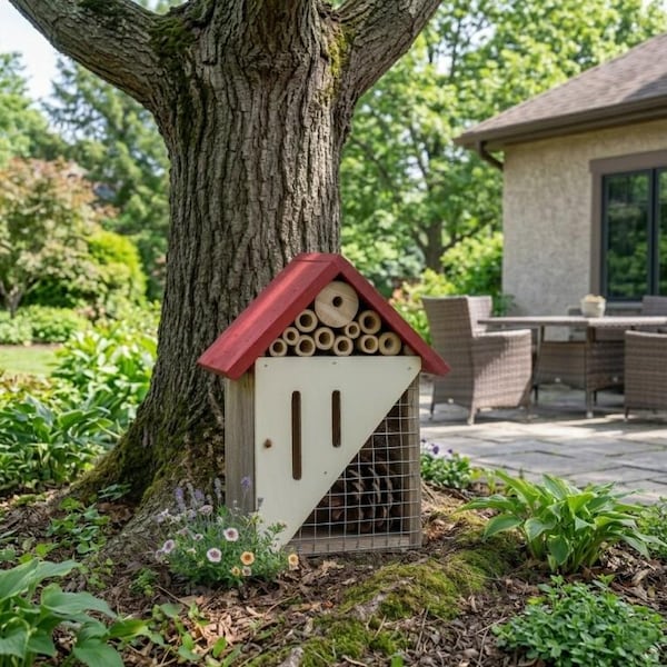 Handmade DIY and Customizable Wooden Insect House - 3-Zone Habitat Kit for Bees, Butterflies & Ladybugs - Natural Garden Yard Bug Hotel Gift
