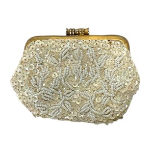 Rare and hard to find - Vintage Handmade Beaded Opalescent Sequin Safco Clutch - Small Formal Bag  Purse Gold tone Satin inside Lovely Piece