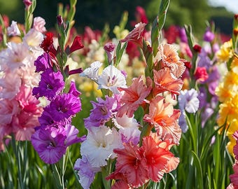 Colorful Mix Gladiolus- 40 or 80 Bulbs- Red, Yellow, White, Pink Flowers- Easy to Grow Spring Garden Perennials, Attracts Butterflies & Bees