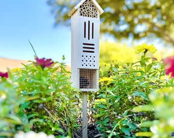 Pollination Palace - Multi-Compartment Wooden Insect House, Bees, Butterflies, Ladybugs, Natural Insect Habitat for Garden and Yard