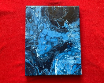 Pintura abstracta acrílica para verter y girar (negro y azul)