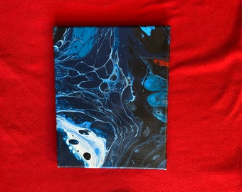 Pintura abstracta acrílica para verter y girar (negro, azul y blanco)
