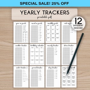 Jahres-Tracker-Bundle · A4 A5 Bullet Journal Seite · DRUCKBARE Jahr in Pixel · Bewerten Sie meinen Tag · Stimmungs-Tracker · Digitale Planer-Seiten