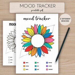 Sjabloon 2 Mood Tracker · Bullet Journal-pagina met zonnebloem · Sjabloon blanco maand · Afdrukbaar A5-A4-invoegblad · Mood Chart · Mood Log · pdf