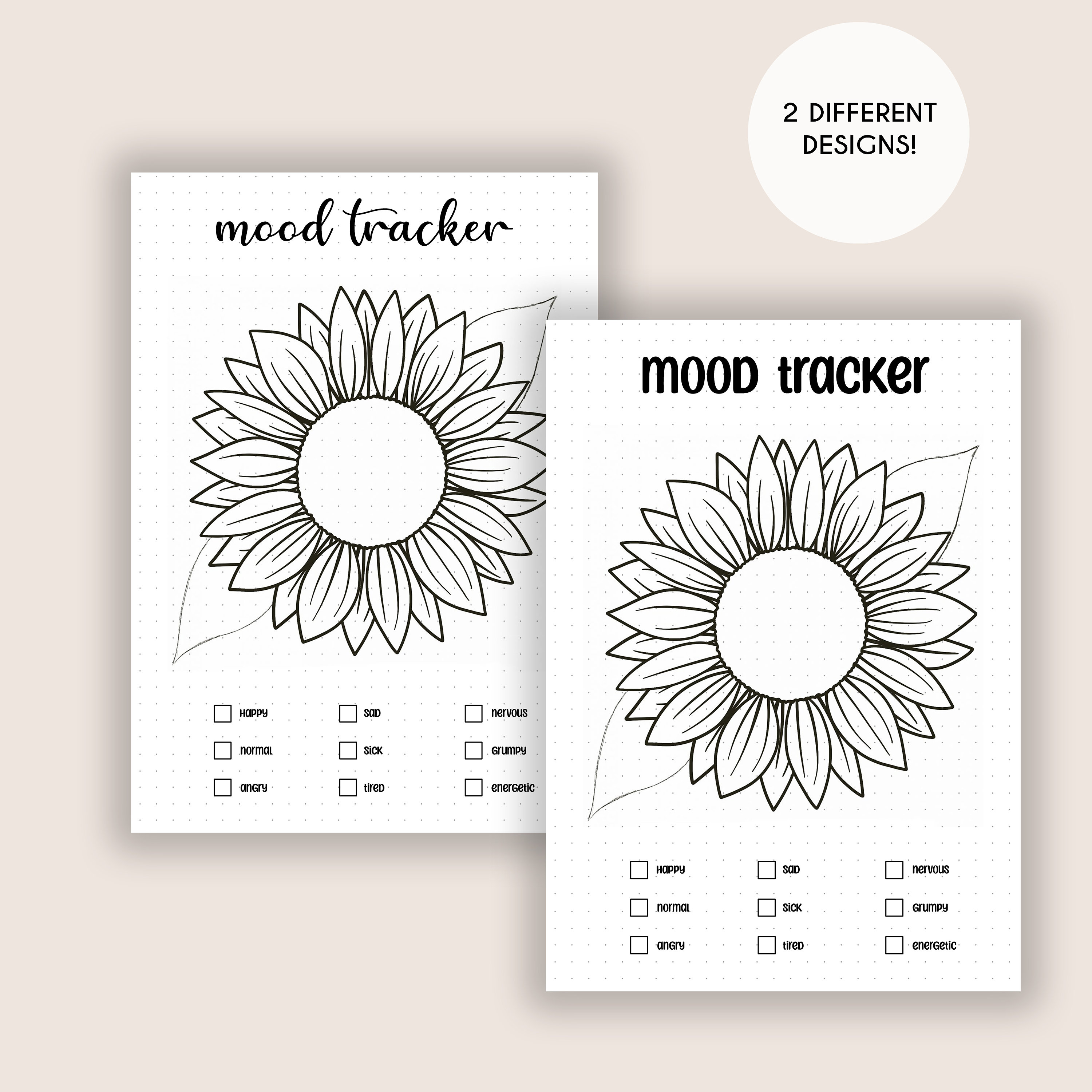 2 Mood Tracker Template Sunflower Bullet Journal Page Blank Month ...