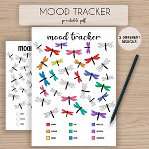 2 Mood Tracker-sjabloon · Dragonfly Bullet Journal-pagina · Lege maandsjabloon · Afdrukbaar A5 A4-inzetstuk · Stemmingsgrafiek · Stemmingslogboek · PDF
