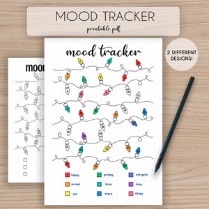 2 Mood Tracker-sjabloon · Verlichtingsdagboekpagina · Lege maandsjabloon · Afdrukbaar A5 A4-inzetstuk · Stemmingsgrafiek · Stemmingslogboek · PDF