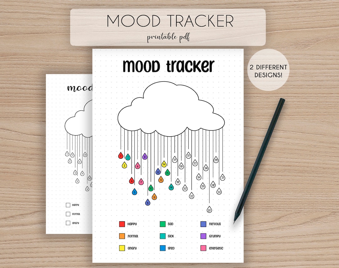 2 Mood Tracker Template Cloud Bullet Journal Page Blank Month Template ...