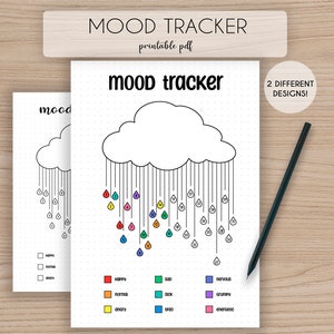 2 Mood Tracker-sjabloon · Cloud Bullet Journal-pagina · Lege maandsjabloon · Afdrukbare A5 A4-dagboekinvoeg · Stemmingsgrafiek · Stemmingslogboek · PDF