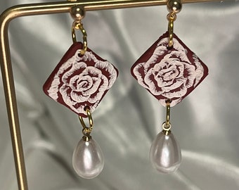 Maria | dimensional, hand-sculpted | elegant statement earrings | floral dangle earrings | polymer clay