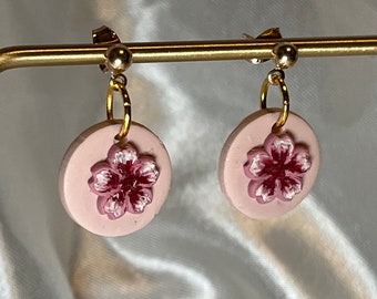 Cherry | dimensional, hand-sculpted | elegant statement earrings | floral dangle earrings | polymer clay