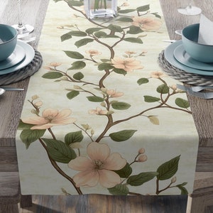 Art Nouveau Floral Table Runner, Vintage-Inspired Botanical Print, Floral Decor, Elegant Dining Table Runner for Spring, Summer, Cottagecore