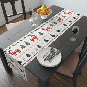 Nordic Christmas Reindeer Table Runner: Scandinavian Winter Decor