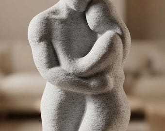 Abstract Embrace Sculpture, Modern Stone Texture Couple Figurine, Minimalist Decor