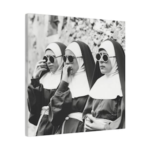 Vintage Nuns in Sunglasses Photograph | Retro Catholic Wall Art | Matte Canvas Print | 0.75&quot; Stretched Fine Art Decor