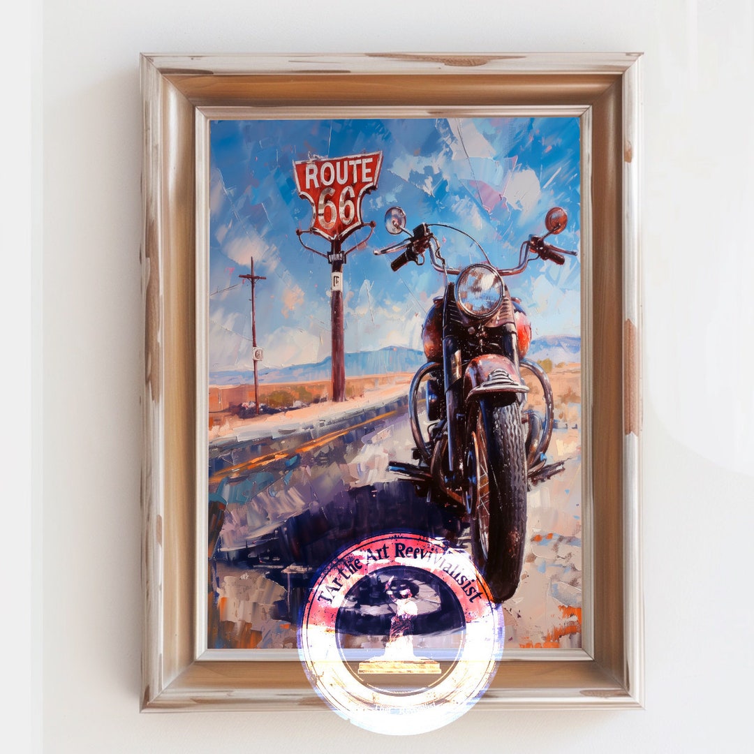 Motorcycle Route 66 Sign Roadside Classic American Digital Art Print ...