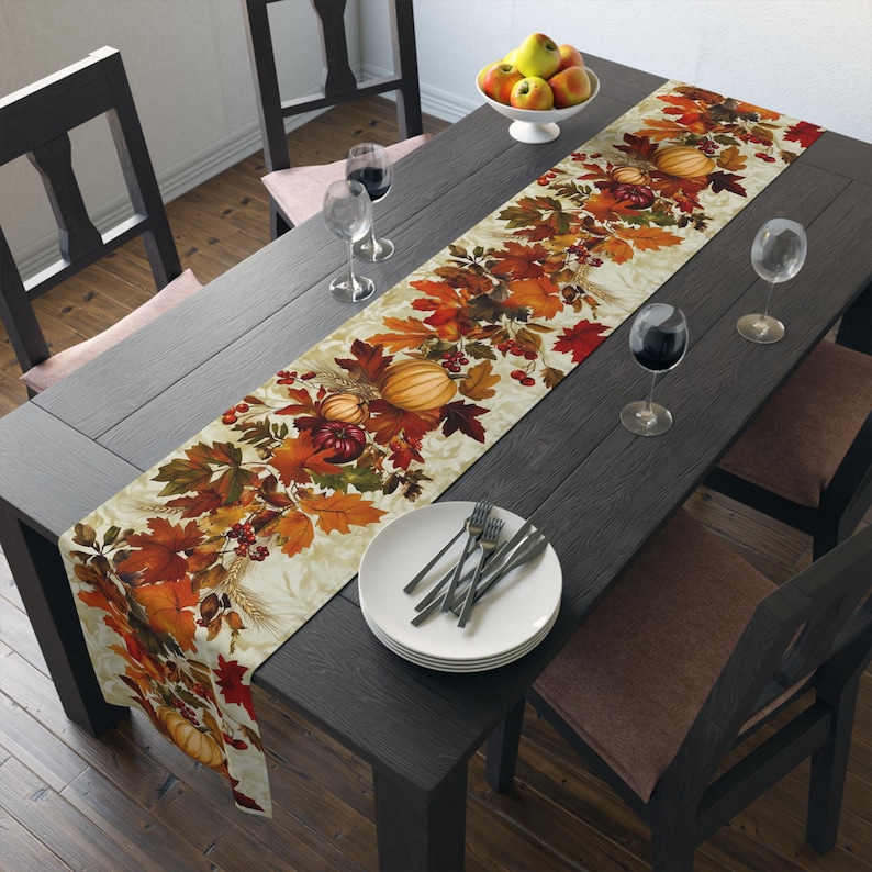 Autumn Table Runner – Fall Leaves and Pumpkin, Thanksgiving Decor - Etsy