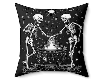 Midnight Skeletons Dance Pillow, Gothic Home Decor, Halloween Throw Pillow, Spooky Skeleton Art, Witchy Aesthetic, Vintage Halloween Cushion