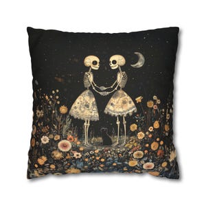 LGBTQ Pride Skeleton Lovers Pillow, Halloween Décor, Day of the Dead Throw Pillow, Unique Lesbian Brides Home Decor, Spooky, Cover Only