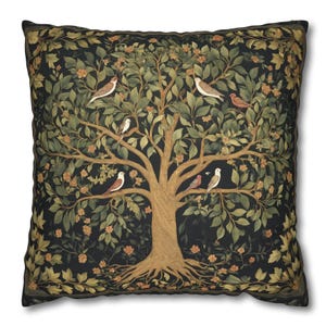 Coussin arbre de vie - Tapisserie française, inspiré par William Morris, décoration d&#39;intérieur élégante, ferme, cadeau pour amoureux de la nature, housse uniquement