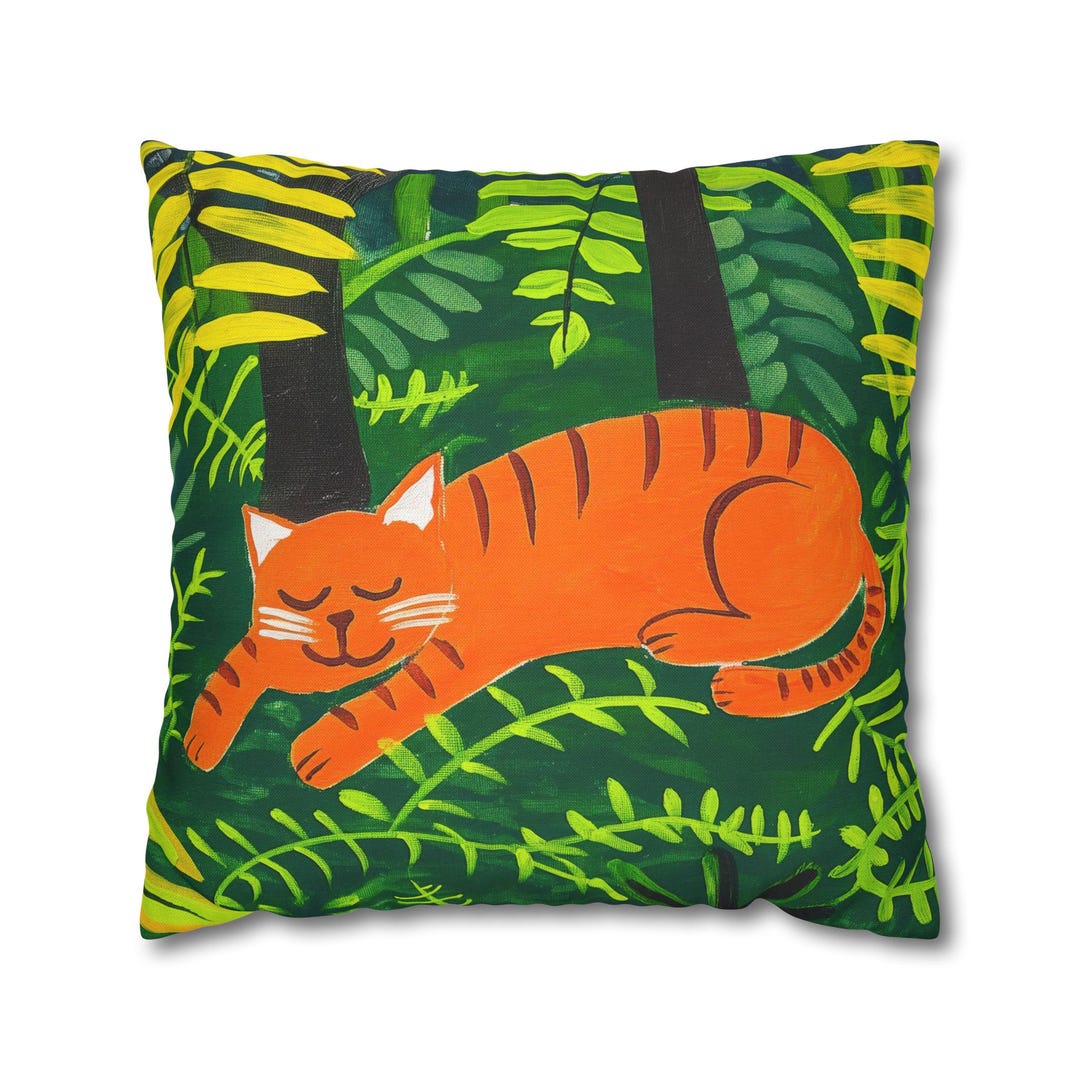 Sleeping Orange Tabby Cat Curled Up in Soft Round Pet Bed, Cozy and