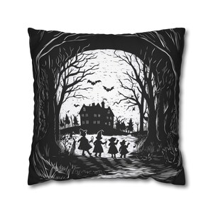 Haunted House Halloween Pillow, Moonlit Witch Silhouette Decor Spooky Home Accent, Gothic Halloween Cushion, Fall Throw Pillow, Cover Only