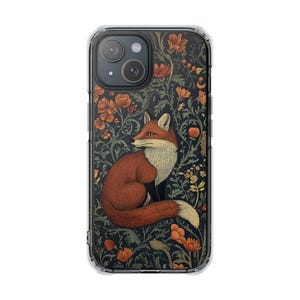 Fox&#39;s Floral Retreat iPhone-hoesje met magnetische heldere impact - William Morris geïnspireerd, botanische kunst, William Morris-stijl, op de natuur geïnspireerd