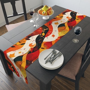 Abstract Autumn Leaves Table Runner, Fall Home Decor, Modern Seasonal Accent, Vibrant Autumn Colors, Artistic Table Linen, Thanksgiving
