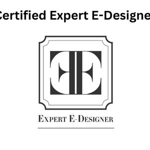 May include: Black and white logo with the letters "EE" inside a square frame with decorative edges. The text "Expert E-Designer" is below the logo.