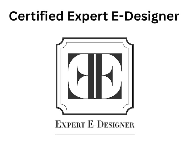 May include: Black and white logo with the letters "EE" inside a square frame with decorative edges. The text "Expert E-Designer" is below the logo.